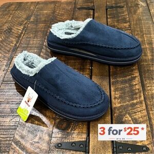 Men's Navy Blue Slippers with Faux Fur Lining